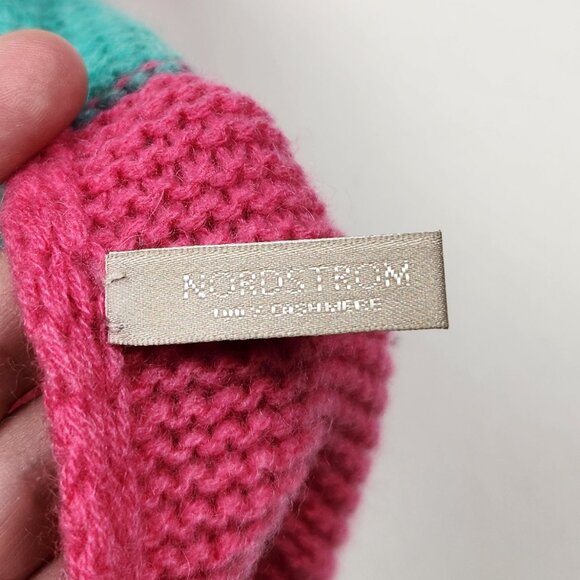 Nordstrom 100% Cashmere Colorful Striped Lightweight Knit Infinity Scarf Flawed - Picture 5 of 7